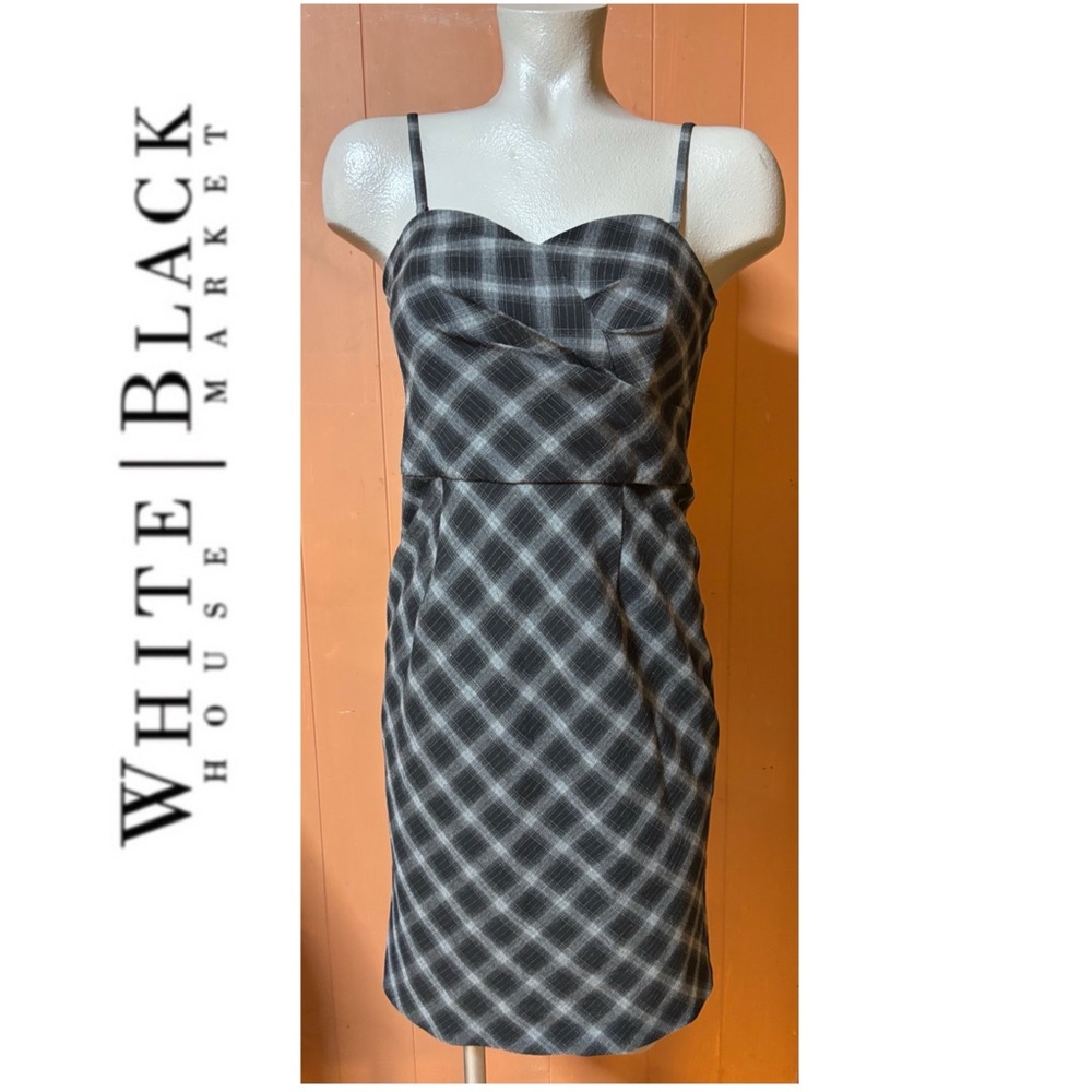 WHBM White House Black Market Black & Grey Plaid Dress 2